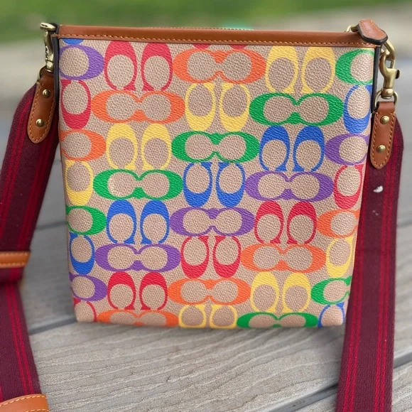 Coach Kitt Messenger Crossbody in Rainbow Signature Canvas Pride Tan - Picture 3 of 6
